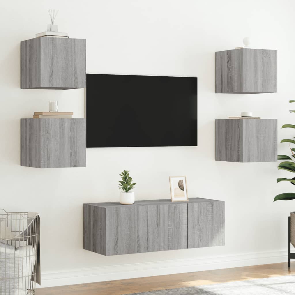Tv-wandmeubel met LED-verlichting 30,5x35x30 cm grijs sonoma is nu te koop bij PeponiXL, paradijselijk wonen!