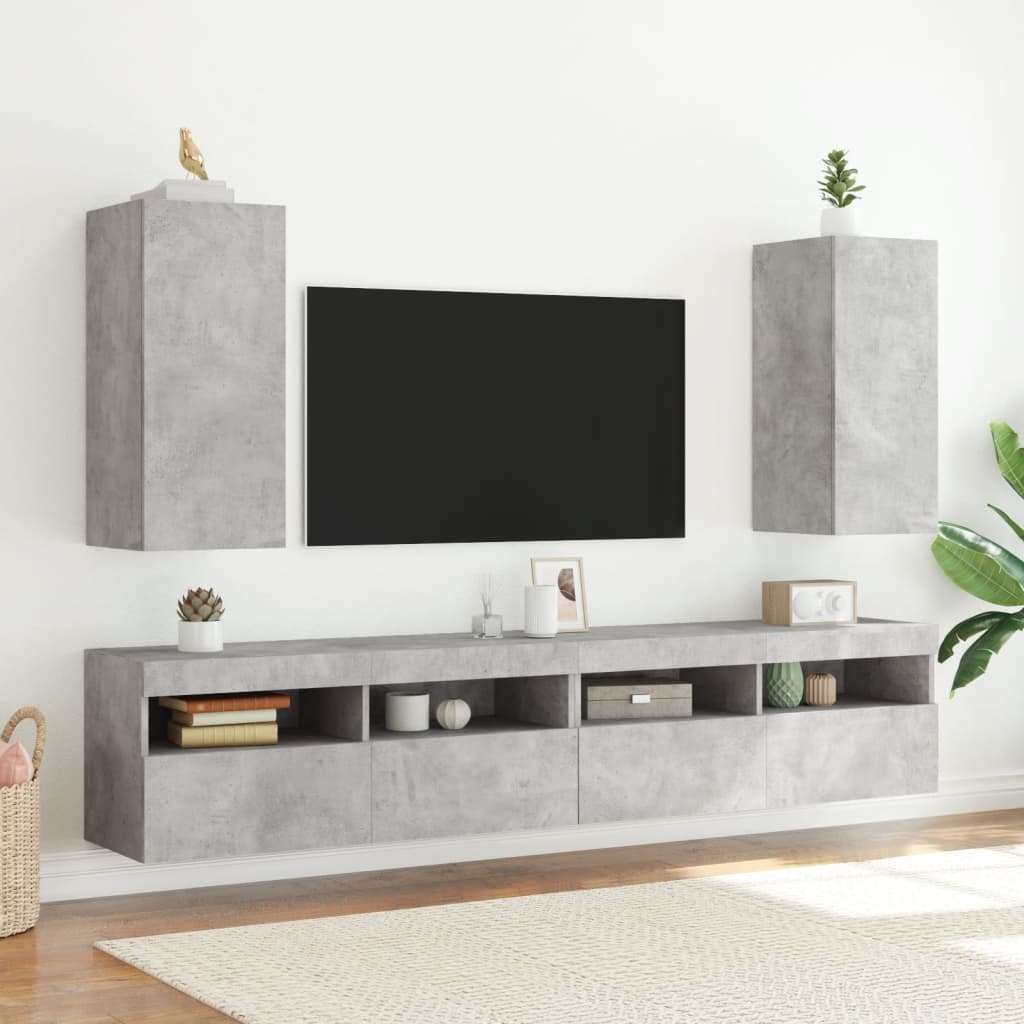 Tv-wandmeubel met LED-verlichting 30,5x35x70 cm betongrijs is nu te koop bij PeponiXL, paradijselijk wonen!