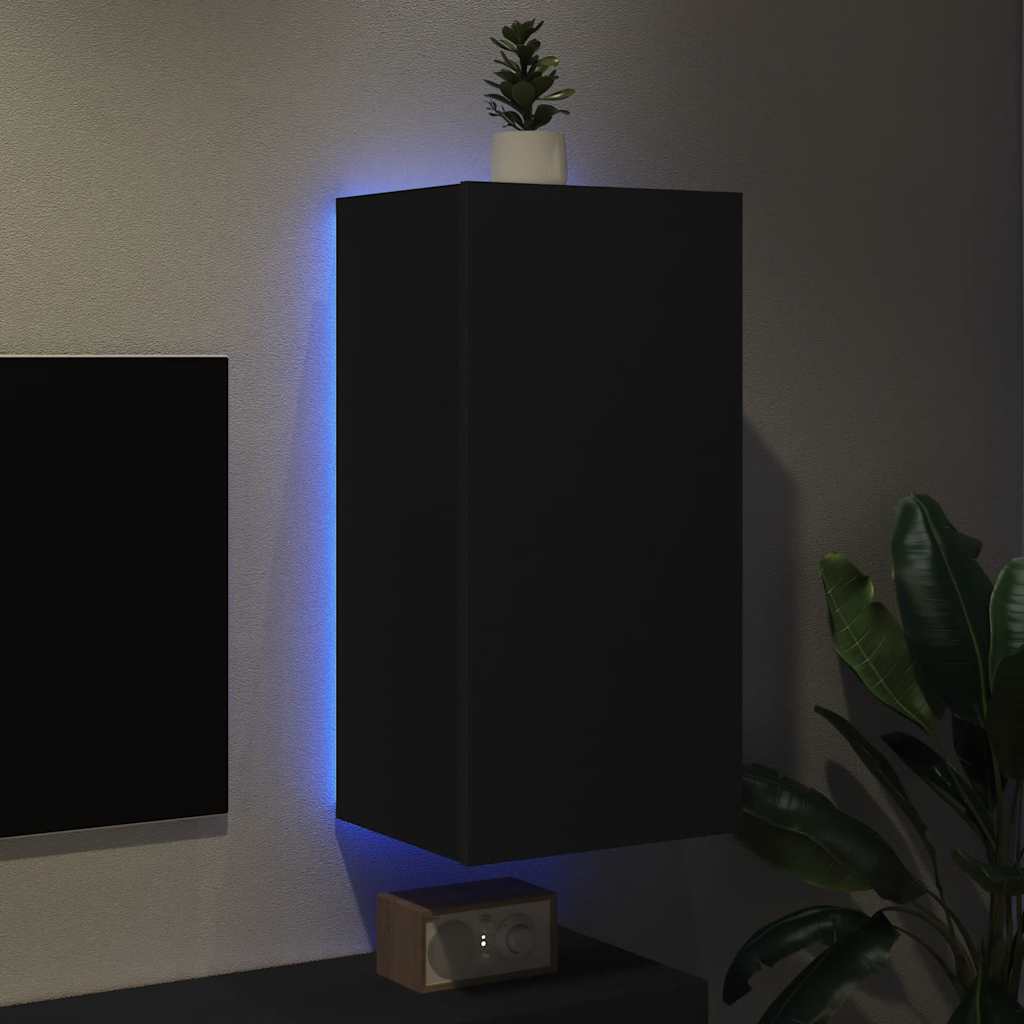 Tv-wandmeubel met LED-verlichting 40,5x35x80 cm zwart is nu te koop bij PeponiXL, paradijselijk wonen!