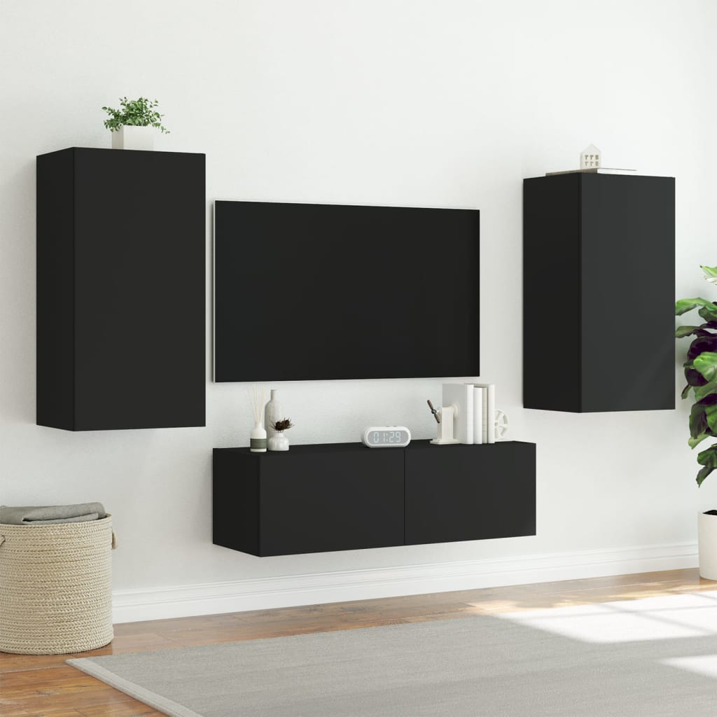 Tv-wandmeubel met LED-verlichting 40,5x35x80 cm zwart is nu te koop bij PeponiXL, paradijselijk wonen!
