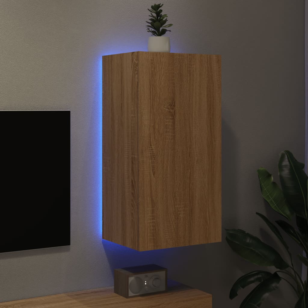 Tv-wandmeubel met LED-verlichting 40,5x35x80 cm sonoma eiken is nu te koop bij PeponiXL, paradijselijk wonen!