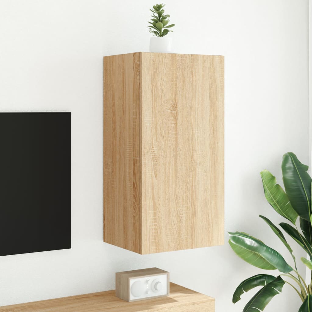 Tv-wandmeubel met LED-verlichting 40,5x35x80 cm sonoma eiken is nu te koop bij PeponiXL, paradijselijk wonen!