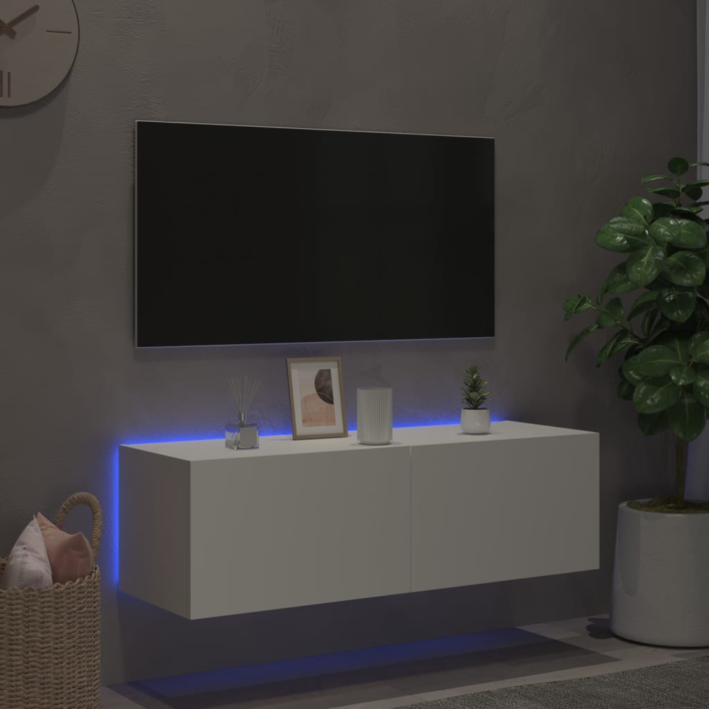 Tv-wandmeubel met LED-verlichting 100x35x31 cm wit is nu te koop bij PeponiXL, paradijselijk wonen!
