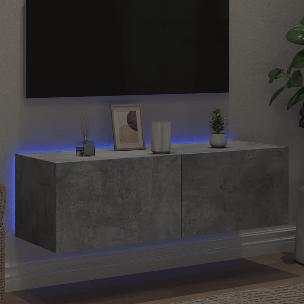 Tv-wandmeubel met LED-verlichting 100x35x31 cm betongrijs is nu te koop bij PeponiXL, paradijselijk wonen!