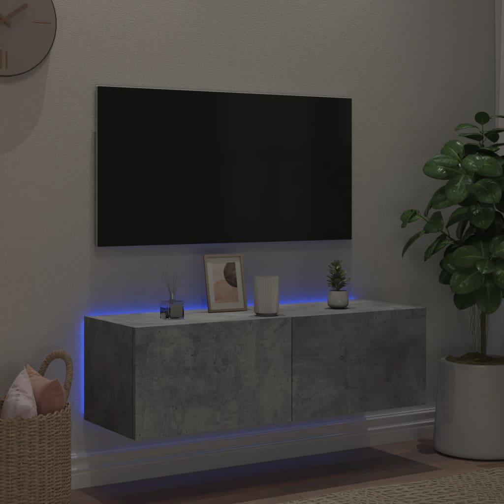 Tv-wandmeubel met LED-verlichting 100x35x31 cm betongrijs is nu te koop bij PeponiXL, paradijselijk wonen!