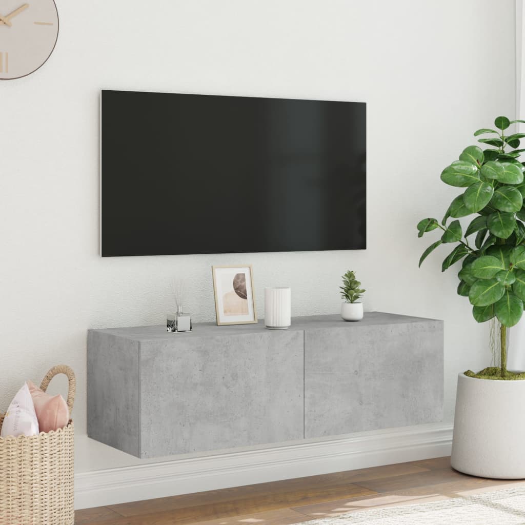 Tv-wandmeubel met LED-verlichting 100x35x31 cm betongrijs is nu te koop bij PeponiXL, paradijselijk wonen!