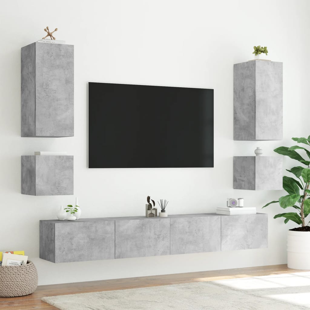 Tv-wandmeubel met LED-verlichting 100x35x31 cm betongrijs is nu te koop bij PeponiXL, paradijselijk wonen!