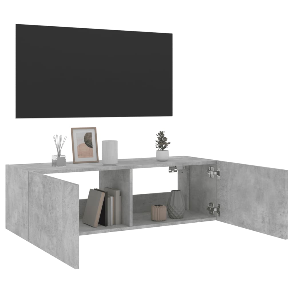 Tv-wandmeubel met LED-verlichting 100x35x31 cm betongrijs is nu te koop bij PeponiXL, paradijselijk wonen!