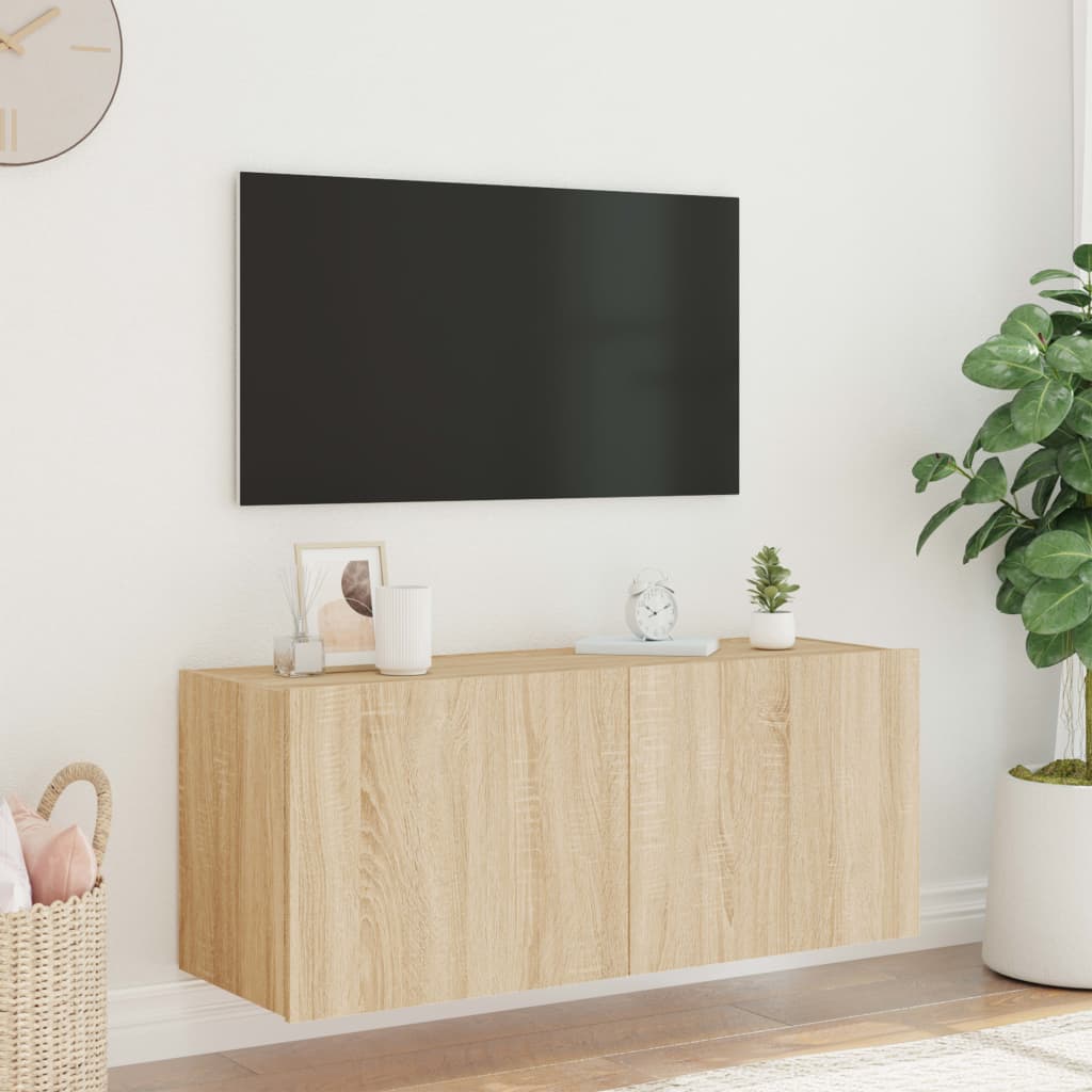 Tv-wandmeubel met LED-verlichting 100x35x41 cm sonoma eiken is nu te koop bij PeponiXL, paradijselijk wonen!