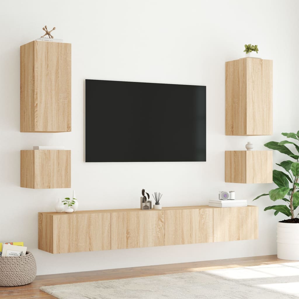 Tv-wandmeubel met LED-verlichting 100x35x41 cm sonoma eiken is nu te koop bij PeponiXL, paradijselijk wonen!