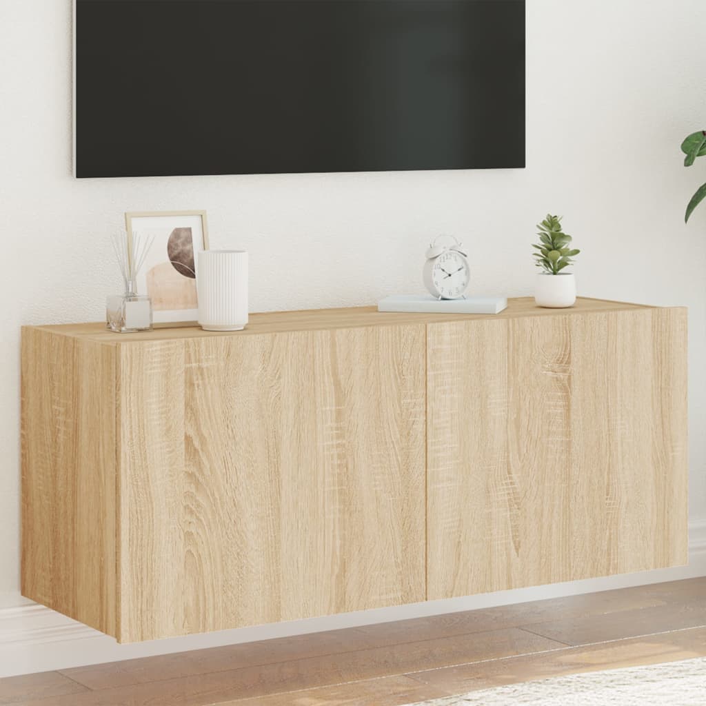 Tv-wandmeubel met LED-verlichting 100x35x41 cm sonoma eiken is nu te koop bij PeponiXL, paradijselijk wonen!