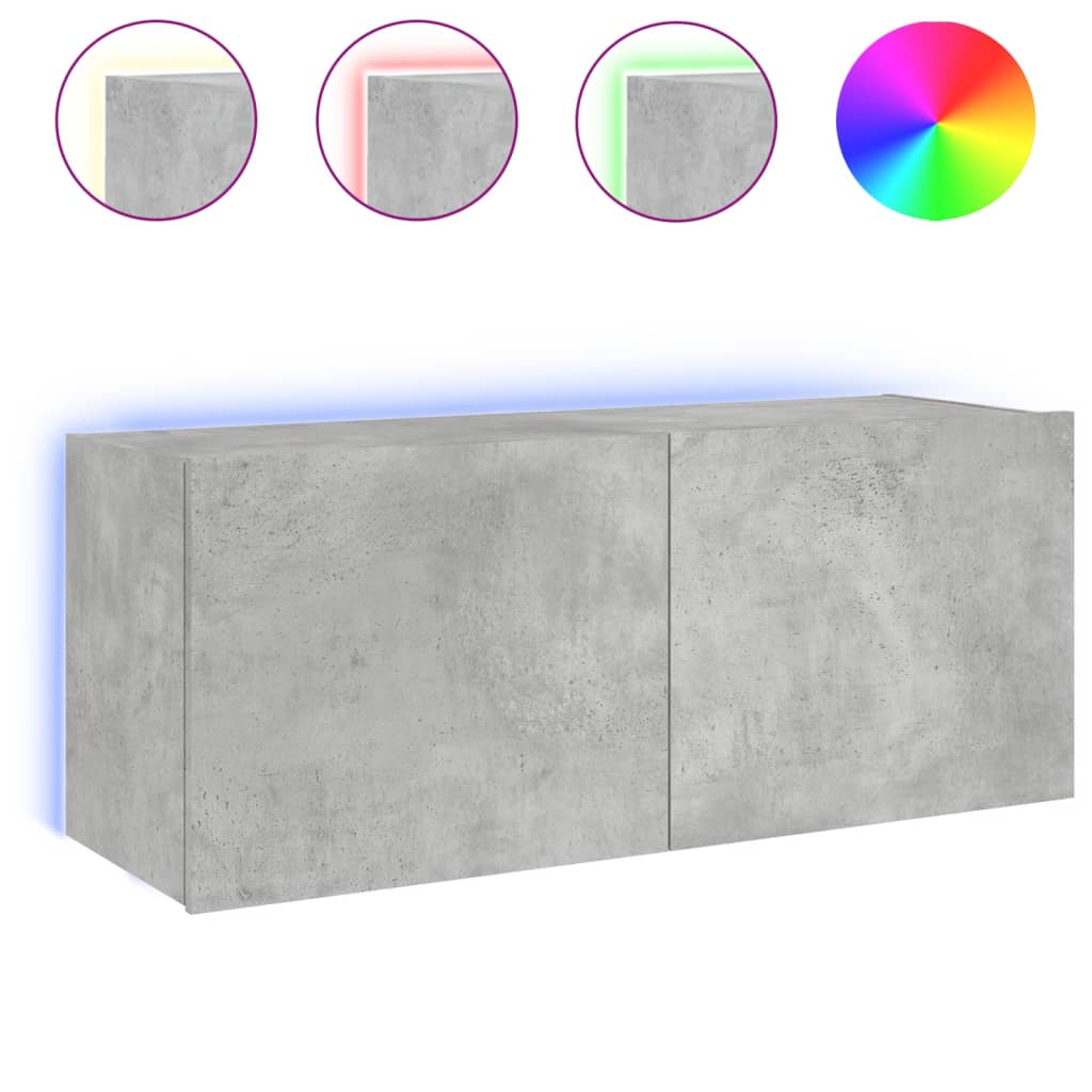 Tv-wandmeubel met LED-verlichting 100x35x41 cm betongrijs is nu te koop bij PeponiXL, paradijselijk wonen!
