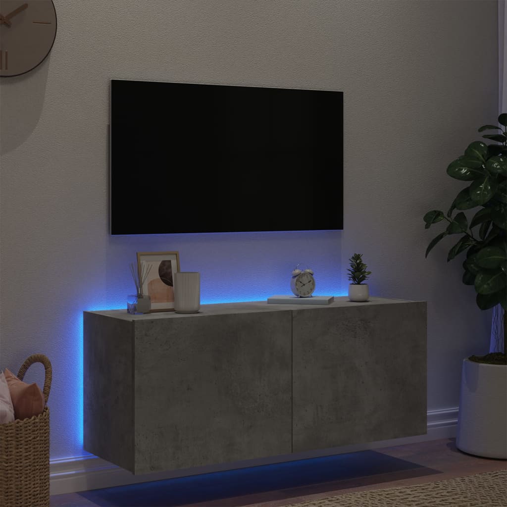 Tv-wandmeubel met LED-verlichting 100x35x41 cm betongrijs is nu te koop bij PeponiXL, paradijselijk wonen!