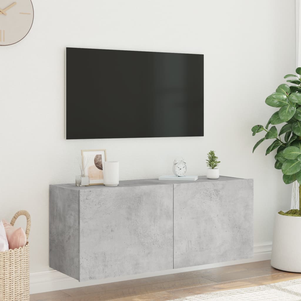 Tv-wandmeubel met LED-verlichting 100x35x41 cm betongrijs is nu te koop bij PeponiXL, paradijselijk wonen!
