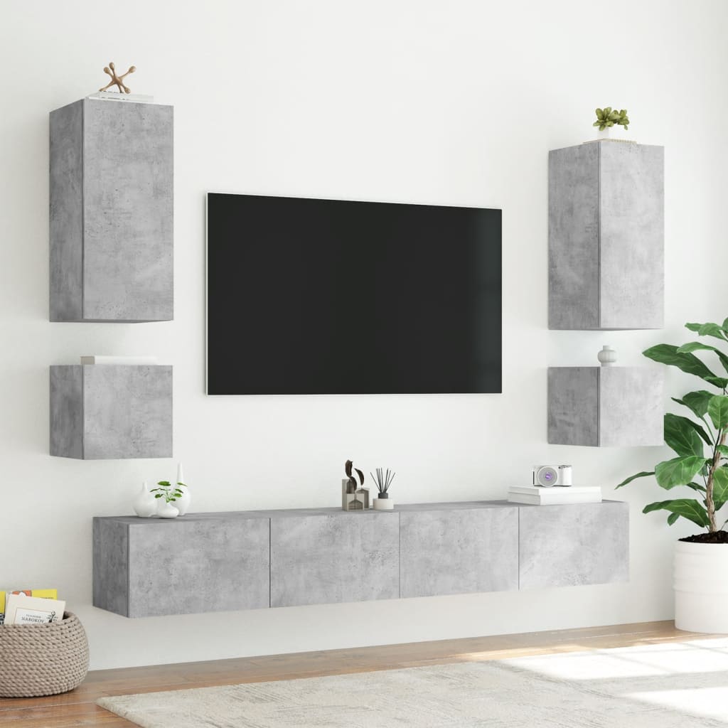 Tv-wandmeubel met LED-verlichting 100x35x41 cm betongrijs is nu te koop bij PeponiXL, paradijselijk wonen!