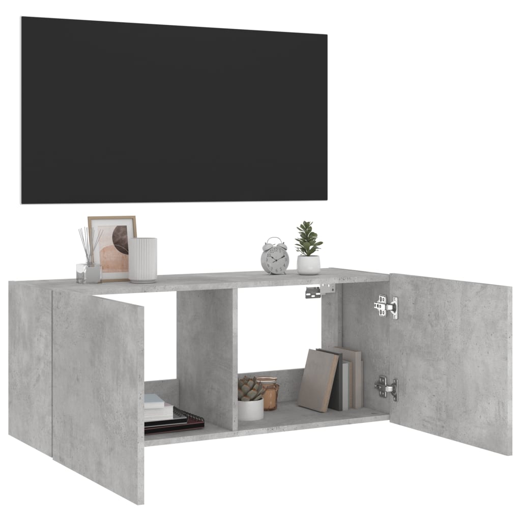 Tv-wandmeubel met LED-verlichting 100x35x41 cm betongrijs is nu te koop bij PeponiXL, paradijselijk wonen!