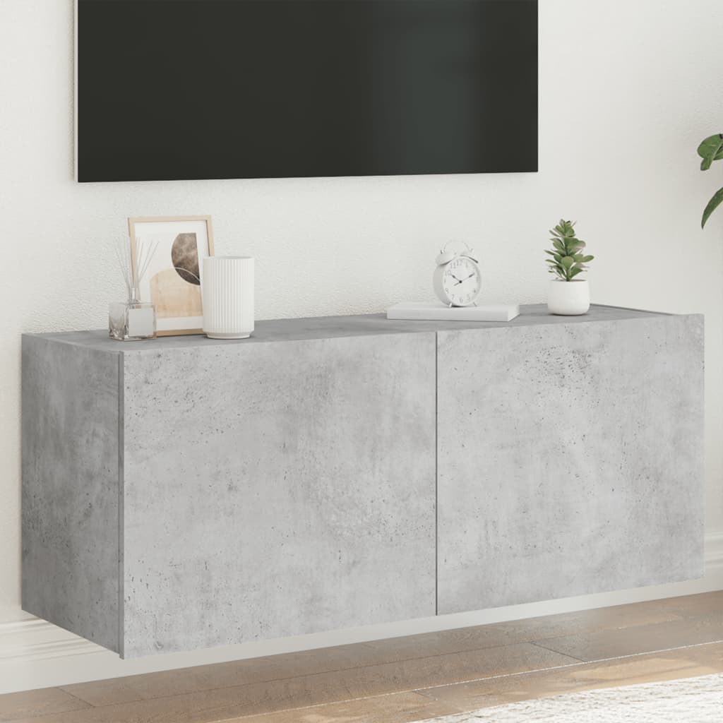 Tv-wandmeubel met LED-verlichting 100x35x41 cm betongrijs is nu te koop bij PeponiXL, paradijselijk wonen!