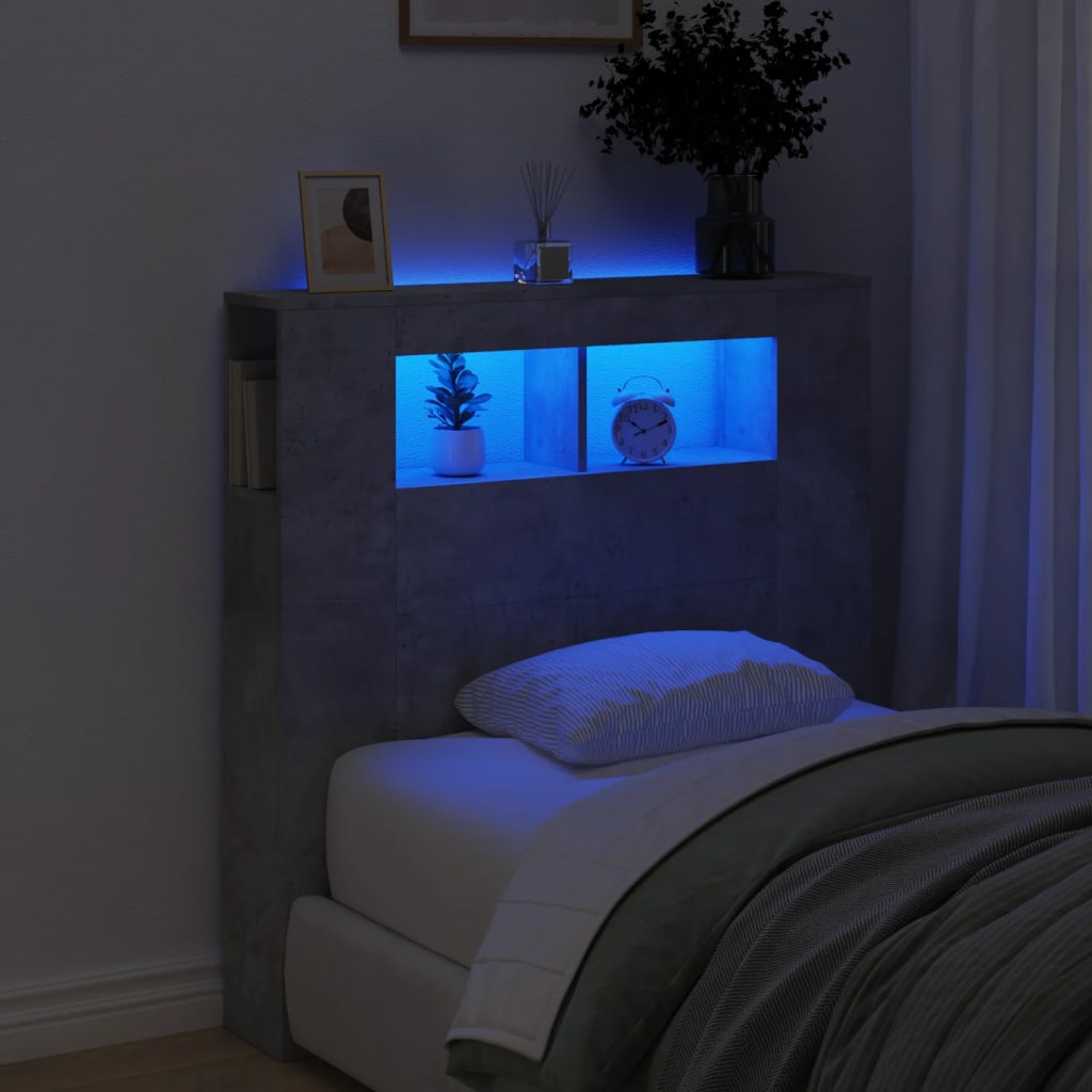 Hoofdeinde met LED 100x18,5x103,5 cm bewerkt hout betongrijs is nu te koop bij PeponiXL, paradijselijk wonen!