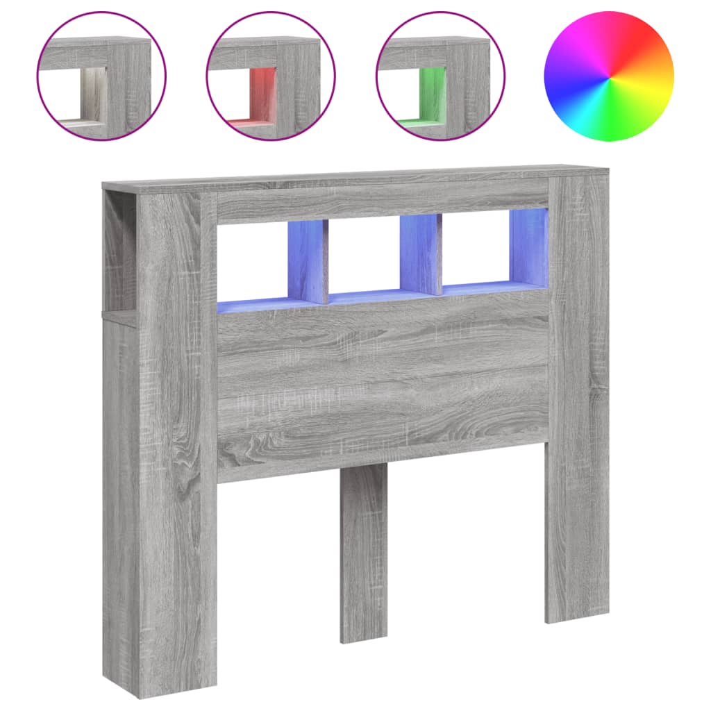 Hoofdeinde met LED 120x18,5x103,5 cm bewerkt hout grijs sonoma is nu te koop bij PeponiXL, paradijselijk wonen!