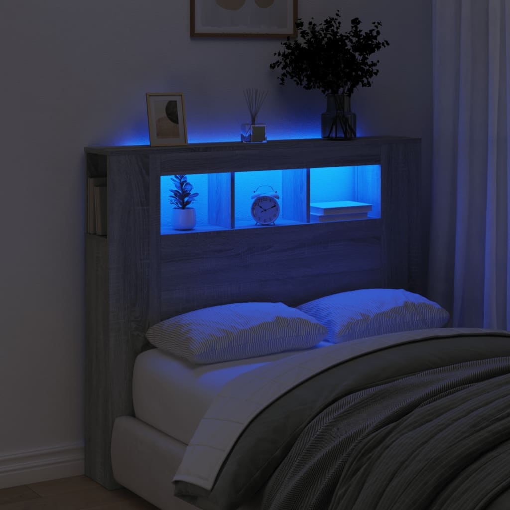 Hoofdeinde met LED 120x18,5x103,5 cm bewerkt hout grijs sonoma is nu te koop bij PeponiXL, paradijselijk wonen!