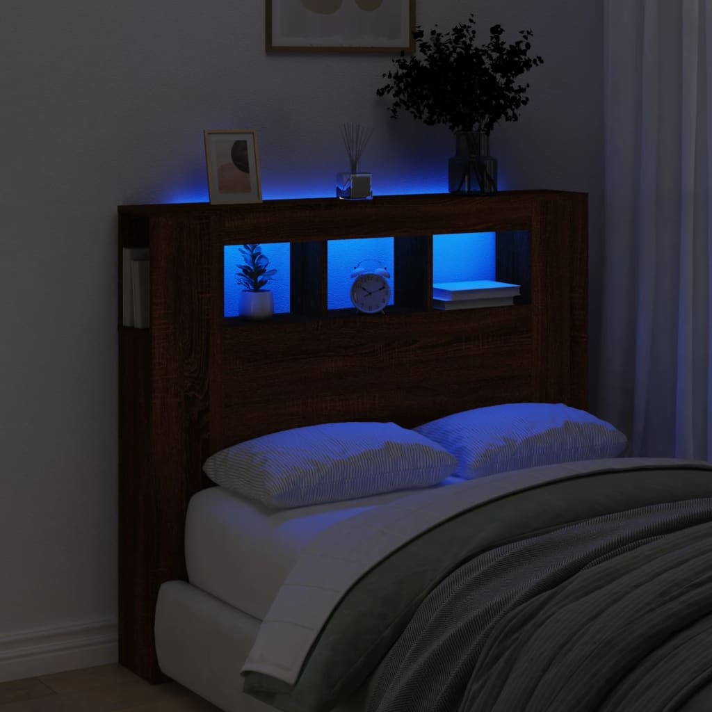 Hoofdeinde met LED 120x18,5x103,5 cm bewerkt hout bruineiken is nu te koop bij PeponiXL, paradijselijk wonen!