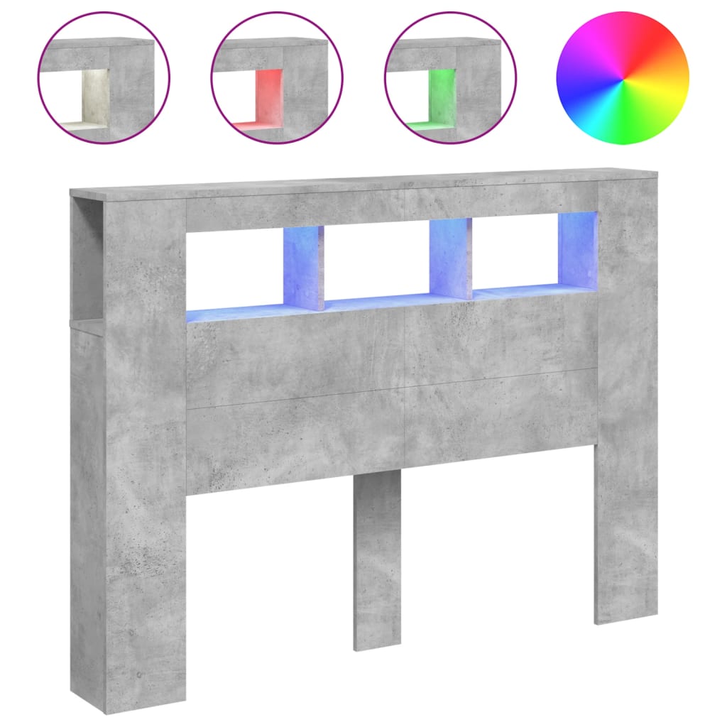 Hoofdeinde met LED 140x18,5x103,5 cm bewerkt hout betongrijs is nu te koop bij PeponiXL, paradijselijk wonen!