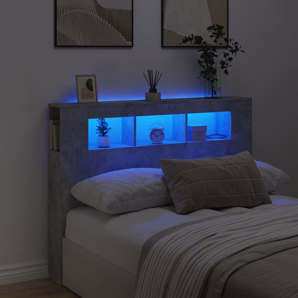 Hoofdeinde met LED 140x18,5x103,5 cm bewerkt hout betongrijs is nu te koop bij PeponiXL, paradijselijk wonen!