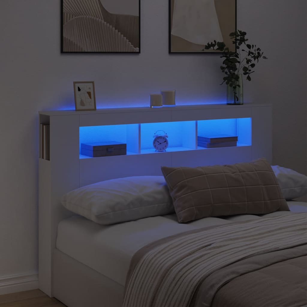 Hoofdeinde met LED 160x18,5x103,5 cm bewerkt hout wit is nu te koop bij PeponiXL, paradijselijk wonen!