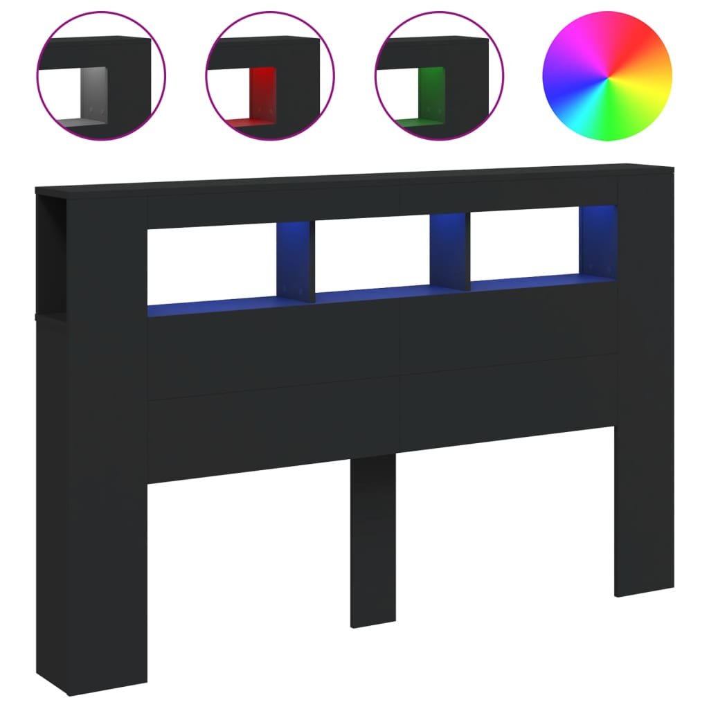 Hoofdeinde met LED 160x18,5x103,5 cm bewerkt hout zwart is nu te koop bij PeponiXL, paradijselijk wonen!