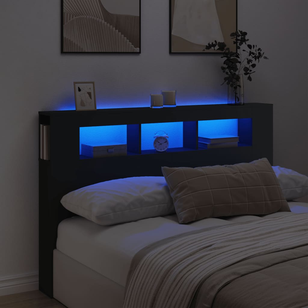 Hoofdeinde met LED 160x18,5x103,5 cm bewerkt hout zwart is nu te koop bij PeponiXL, paradijselijk wonen!