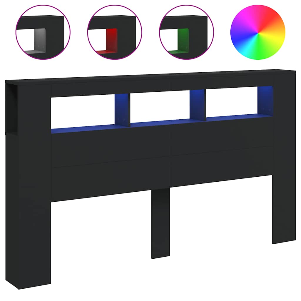 Hoofdeinde met LED 180x18,5x103,5 cm bewerkt hout zwart is nu te koop bij PeponiXL, paradijselijk wonen!