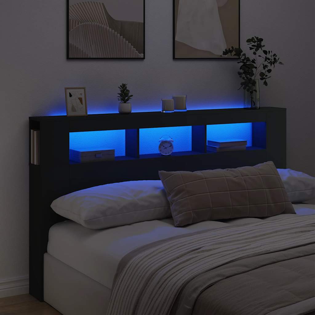 Hoofdeinde met LED 180x18,5x103,5 cm bewerkt hout zwart is nu te koop bij PeponiXL, paradijselijk wonen!
