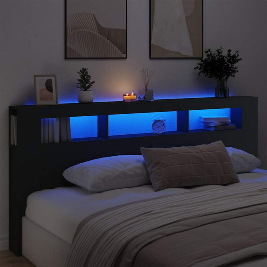Hoofdeinde met LED 220x18,5x103,5 cm bewerkt hout zwart is nu te koop bij PeponiXL, paradijselijk wonen!