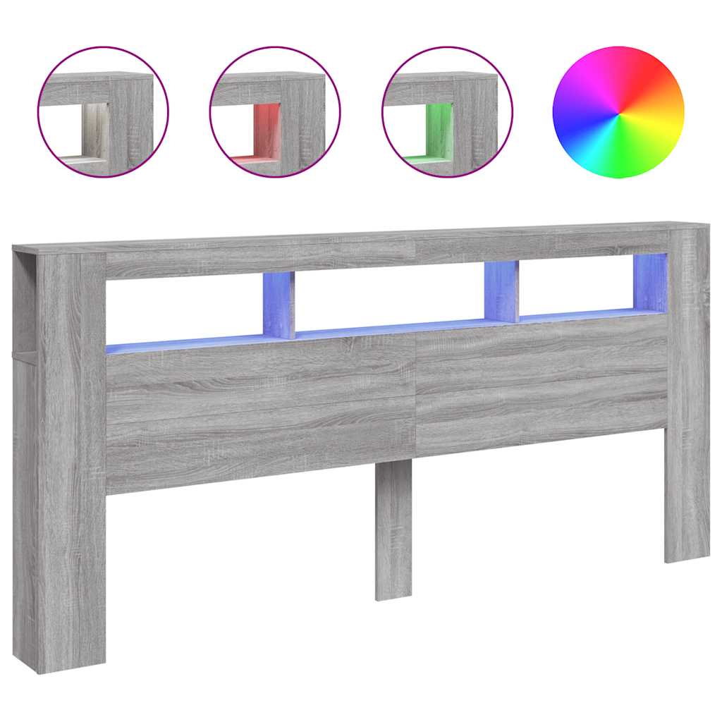 Hoofdeinde met LED 220x18,5x103,5 cm bewerkt hout grijs sonoma is nu te koop bij PeponiXL, paradijselijk wonen!