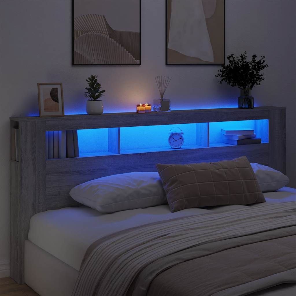Hoofdeinde met LED 220x18,5x103,5 cm bewerkt hout grijs sonoma is nu te koop bij PeponiXL, paradijselijk wonen!