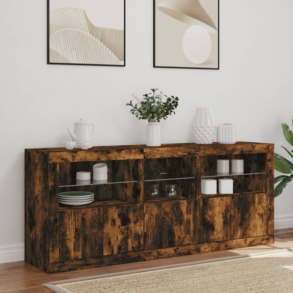 Dressoir met LED-verlichting 162x37x67 cm bruin eiken is nu te koop bij PeponiXL, paradijselijk wonen!