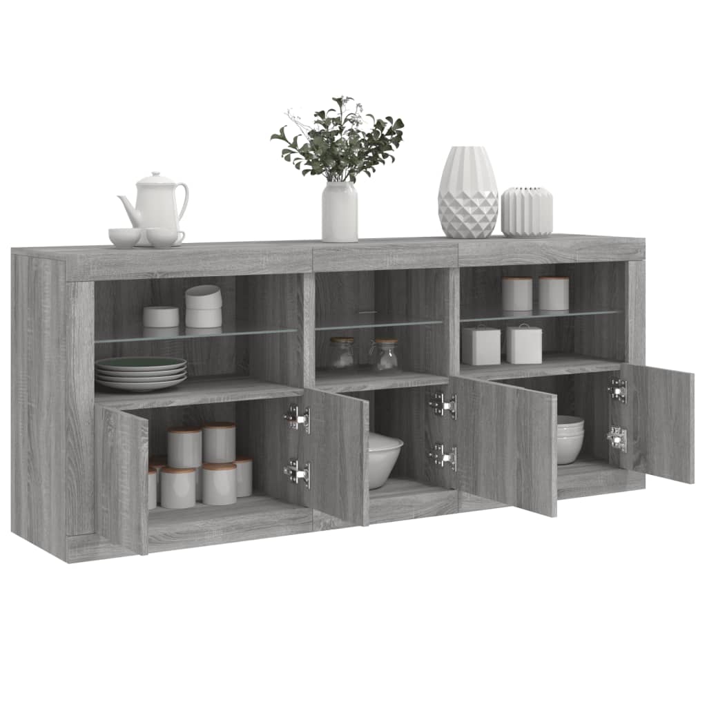 Dressoir met LED-verlichting 162x37x67 cm grijs sonoma is nu te koop bij PeponiXL, paradijselijk wonen!