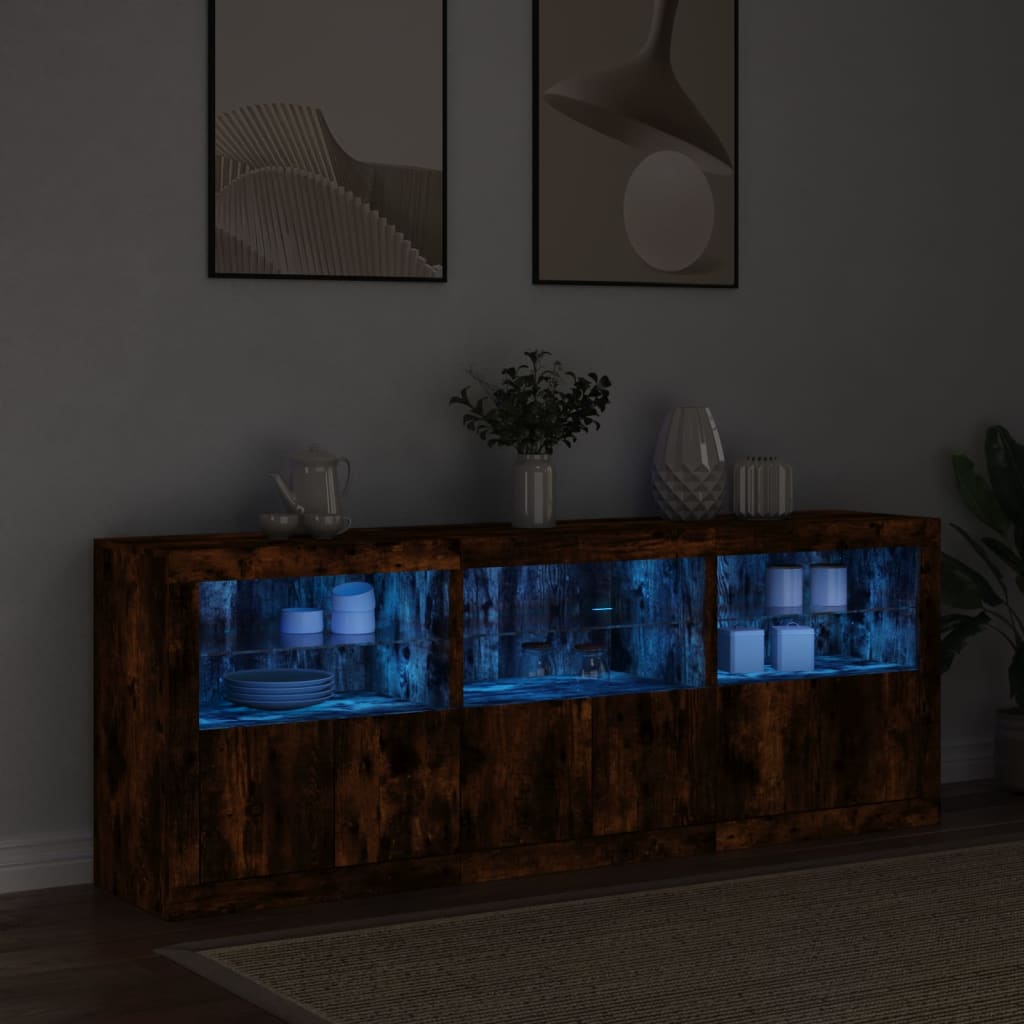 Dressoir met LED-verlichting 181,5x37x67 cm gerookt eikenkleur is nu te koop bij PeponiXL, paradijselijk wonen!