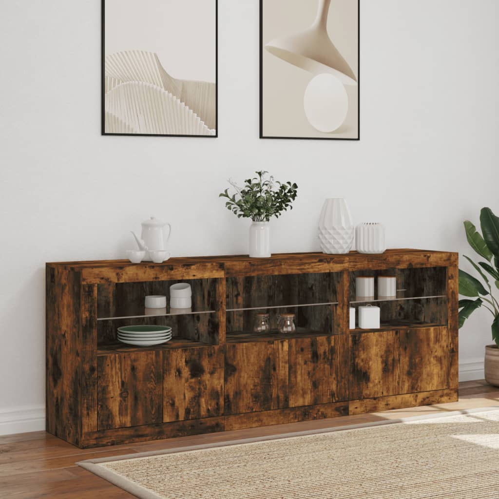 Dressoir met LED-verlichting 181,5x37x67 cm gerookt eikenkleur is nu te koop bij PeponiXL, paradijselijk wonen!