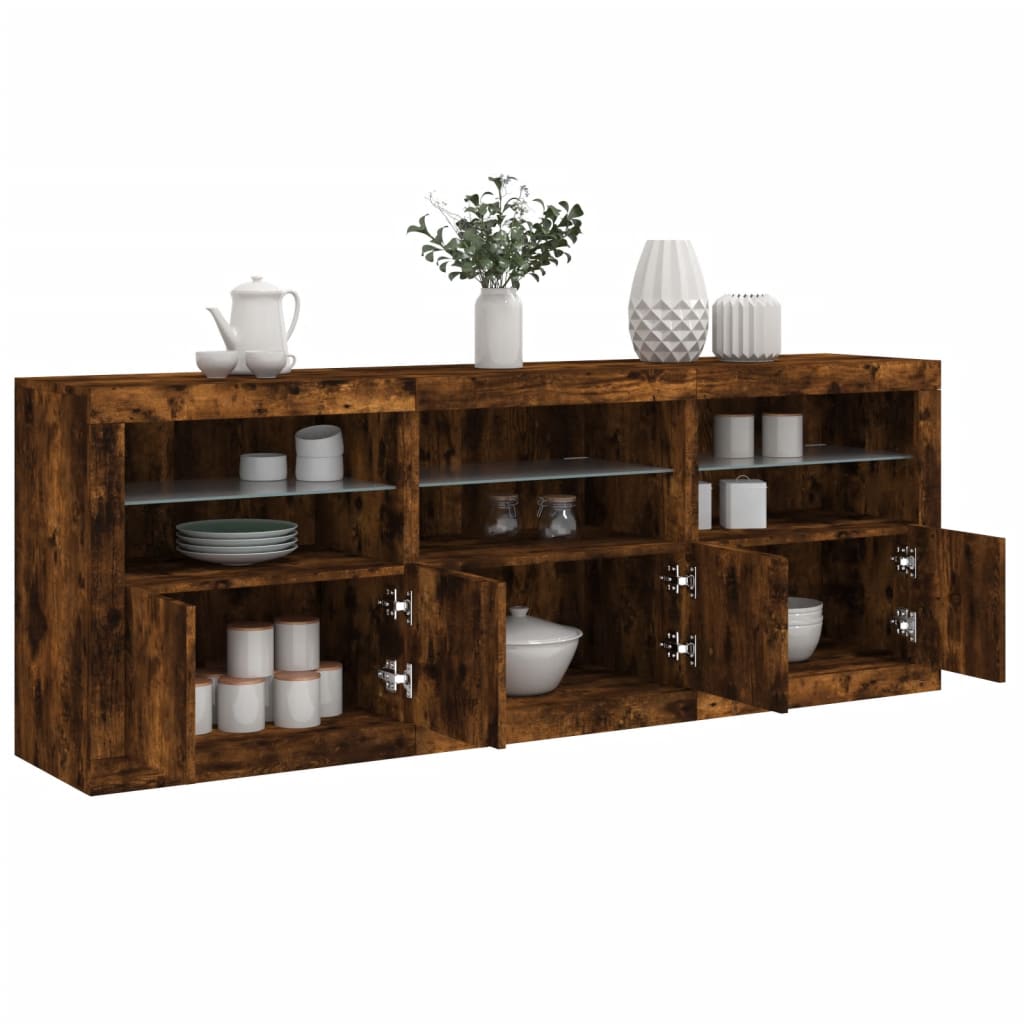 Dressoir met LED-verlichting 181,5x37x67 cm gerookt eikenkleur is nu te koop bij PeponiXL, paradijselijk wonen!