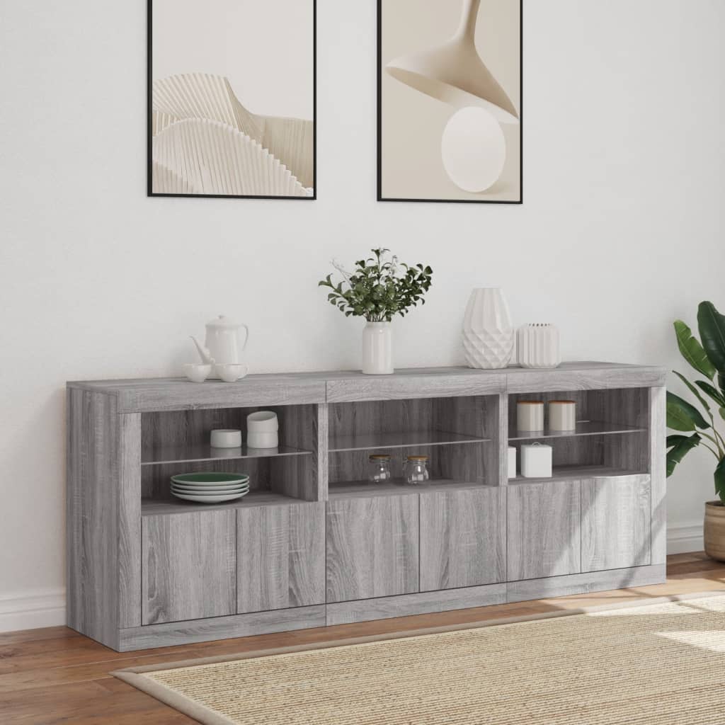 Dressoir met LED-verlichting 181,5x37x678 cm grijs sonoma eiken is nu te koop bij PeponiXL, paradijselijk wonen!