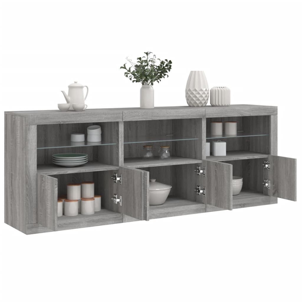 Dressoir met LED-verlichting 181,5x37x678 cm grijs sonoma eiken is nu te koop bij PeponiXL, paradijselijk wonen!