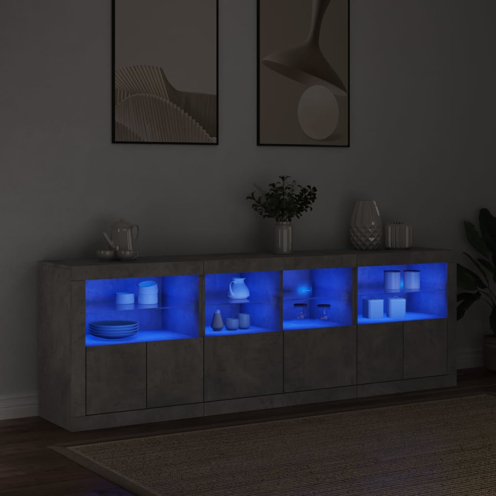 Dressoir met LED-verlichting 202x37x67 cm betongrijs is nu te koop bij PeponiXL, paradijselijk wonen!
