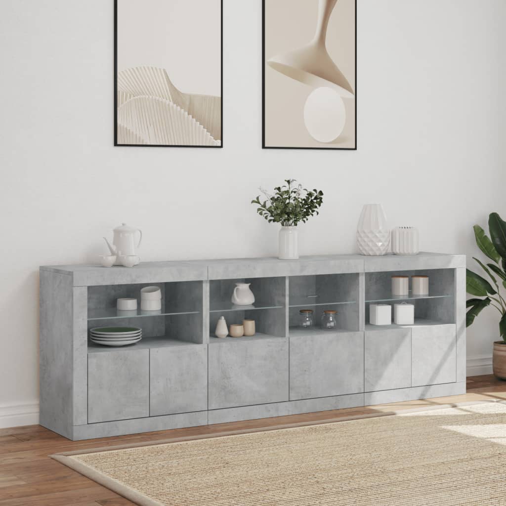 Dressoir met LED-verlichting 202x37x67 cm betongrijs is nu te koop bij PeponiXL, paradijselijk wonen!