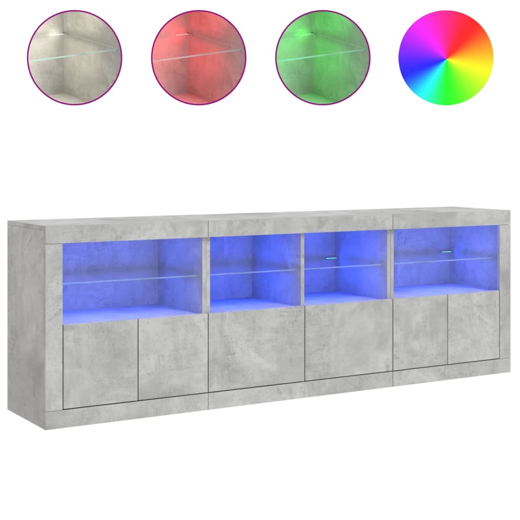 Dressoir met LED-verlichting 202x37x67 cm betongrijs is nu te koop bij PeponiXL, paradijselijk wonen!