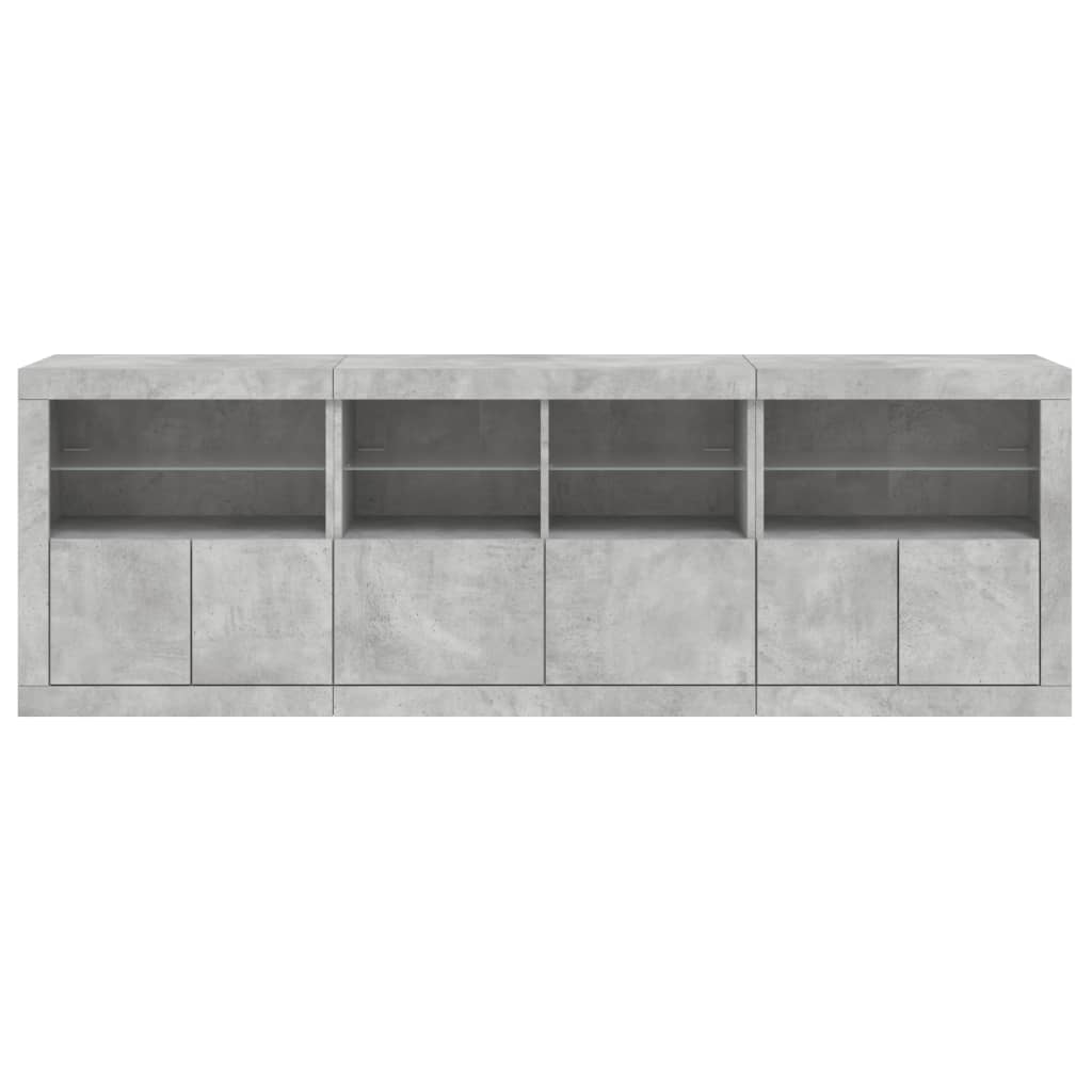 Dressoir met LED-verlichting 202x37x67 cm betongrijs is nu te koop bij PeponiXL, paradijselijk wonen!