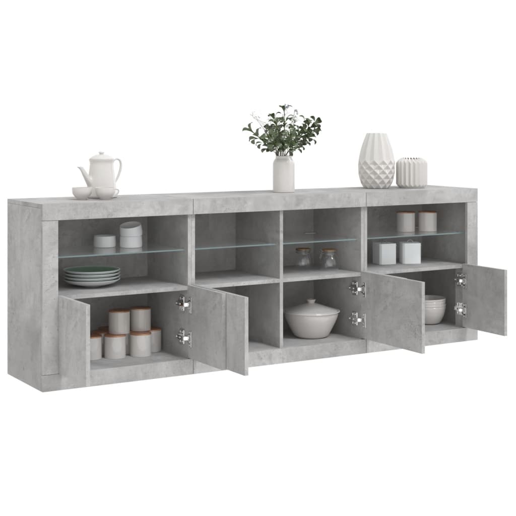 Dressoir met LED-verlichting 202x37x67 cm betongrijs is nu te koop bij PeponiXL, paradijselijk wonen!