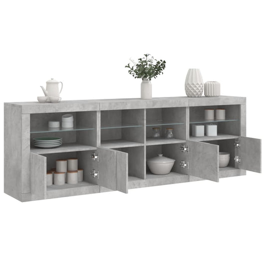 Dressoir met LED-verlichting 202x37x67 cm betongrijs is nu te koop bij PeponiXL, paradijselijk wonen!