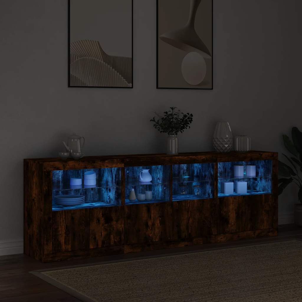 Dressoir met LED-verlichting 202x37x67 cm gerookt eikenkleurig is nu te koop bij PeponiXL, paradijselijk wonen!