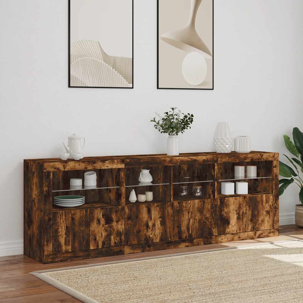 Dressoir met LED-verlichting 202x37x67 cm gerookt eikenkleurig is nu te koop bij PeponiXL, paradijselijk wonen!